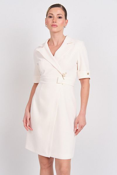Ekol Rochie de damă cu talie metalică Accesorii Mini Lungime 5136 Crem