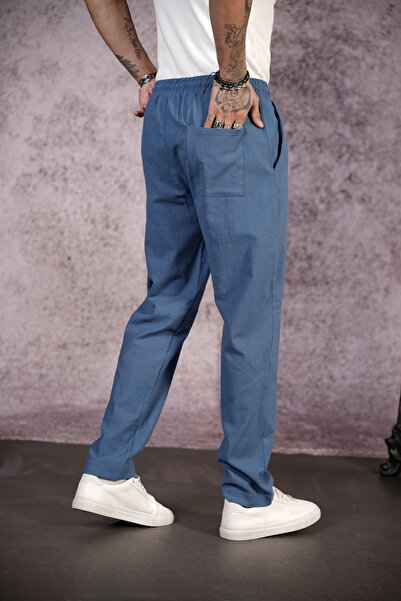 Butik Trend Biz Lycra Linen Fabric Regular Fit Trousers with Elastic Waist and Cord