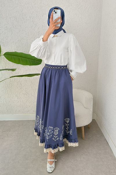 Salih Çelebi Fusta cu detaliu Fisto și Broderie 2329 - INDIGO