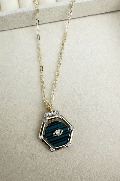 Modex Gold Color Necklace with Hexagon Figure Eye Detail (50cm)