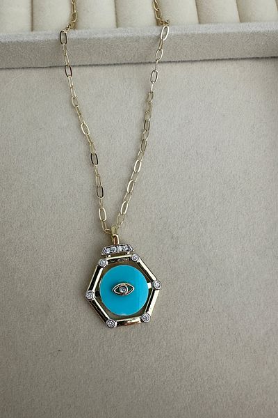 Modex Gold Color Necklace with Hexagon Figure Eye Detail (50cm)