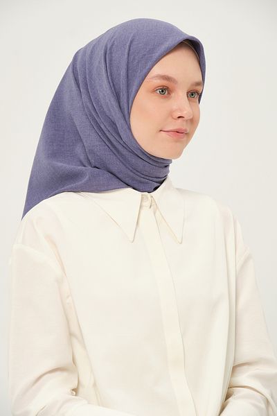 Madame Polo Τετράγωνο κασκόλ Poly Coton Σκούρο λιλά βαμβακερό αναπνεύσιμο ύφασμα