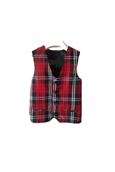OEM School Vest, Plaid, Red and Navy, Size 6 Years