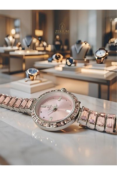 ZERİUM Pink Elegance Silver Round Dial Women's Watch