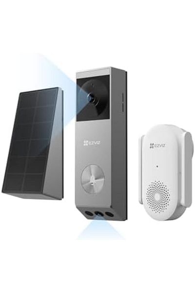 EZVIZ EP3x Pro + Chime CH1، جرس باب بدقة 2K مزود بكاميرا تعمل بالطاقة الشمسية، جرس باب فيديو بعدسة مزدوجة