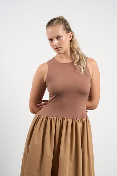HANIQA Rochie de damă din bumbac pieptănat cu buzunare Princess Cut - 36-50 |   1027