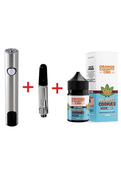 OEM Set Baterie Pen Black Leaf silver USB-C + Cartus 510 + E-Liquid CBD 1500mg Girl Scout Cookies O