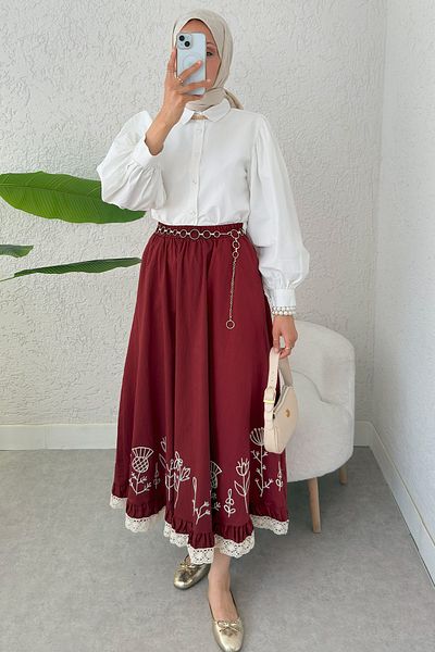 Salih Çelebi Fusta cu detaliu Fisto și Broderie 2329 - Roșu Claret