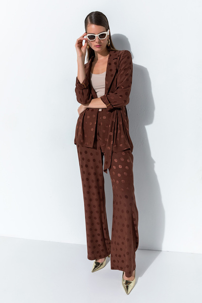 Miss Lilium Puantiye Desenli Kendinden Kemerli Pantolon Ceket Takımı