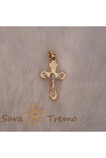 SaraTremo Cruce clasică de 2 cm placată cu aur, cu Iisus în relief