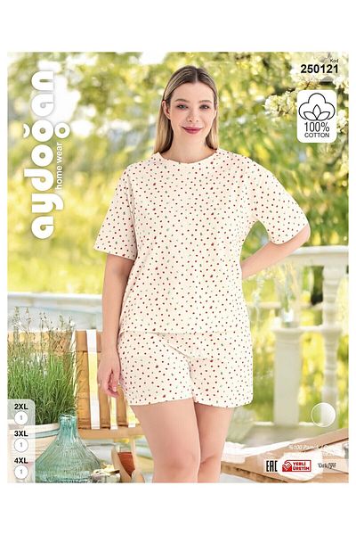 Aydoğan Women's Plus Size 100% Cotton Shorts Set 250121