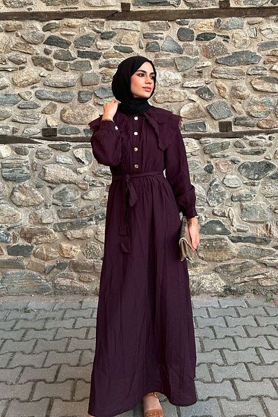 LOCCO Rochie de damă cu guler de păpușă din dantelă Prune