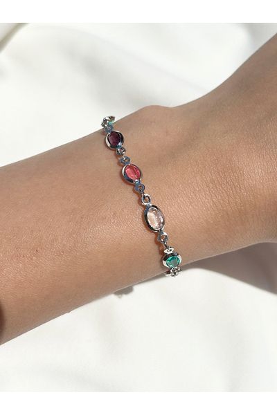 Eylülün Takısı Women's Silver Color Colorful Stone Bracelet