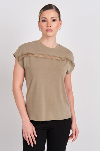 ONLY Women's Onlfree Lace Detailed Short Sleeve T-Shirt 15350108 Khaki