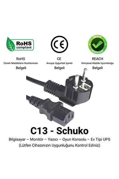 powernight C13 - Schuko Güç Kablosu 3X1,5mm 3 Metre