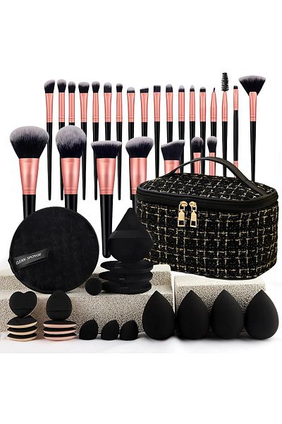 AVYRA Set Pensule Machiaj Profesional 47 Piese Cu Fire Dense Si Tapered