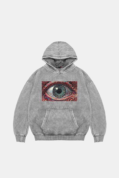 Sekizbiraltı Eye Hallucination Oversize Unisex Πλενόμενο λευκό κουκούλα