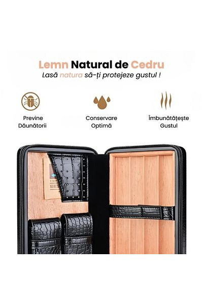 AVYRA Set Trabuc Premium, Cutie Lemn Cedru, Interior Piele Naturala Vaca, Spatiu Carduri, Design Elegant