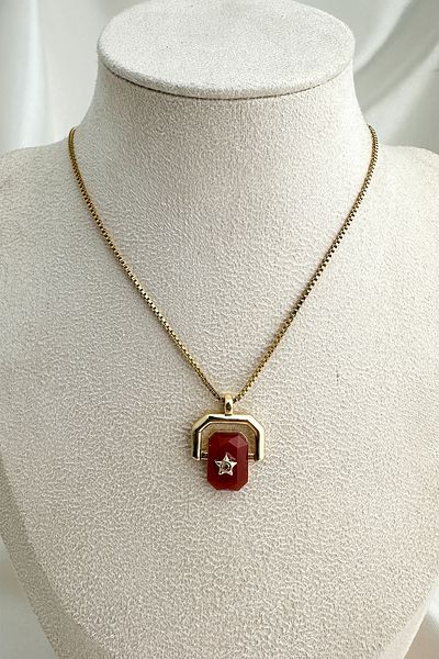 Modex Steel Gold Color Geometric Evil Eye Bead Detailed Stone Necklace (40cm)