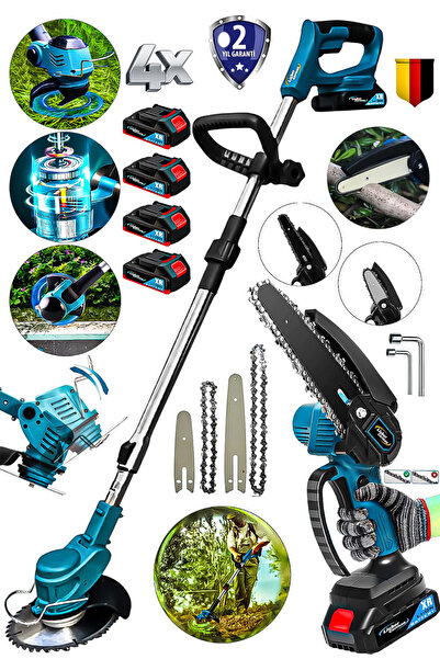 Lieber German LM-S 21 Volt 4x Akülü Şarjlı Ağaç Dal Kesme Budama Testeresi Ot...