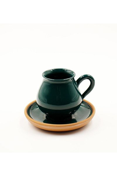 vegahediye v vega Set of 2 Handmade Green Color Clay Turkish Coffee Cup Gift Set