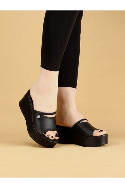 layki Lyra Lightweight Padding Sole Women's Black Minimal Design Platform Slippers
