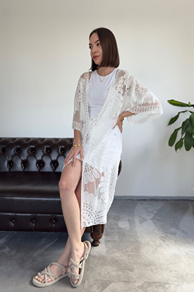 MAGARDE Διαφανές Πρέμιουμ Κιμονό Μακραμέ - ΛΕΥΚΟ