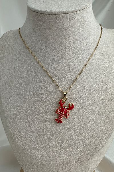 Modex Steel Gold Color Enamel Red Scorpio Pendant (40cm)
