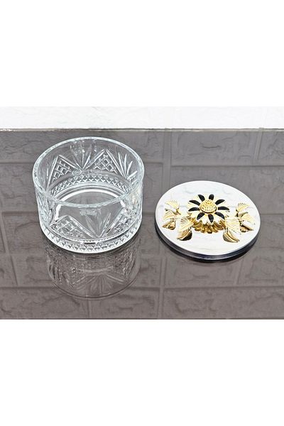 atabey home collection وعاء سكر 1 قطعة بغطاء فضي ووعاء تقديم مع تفاصيل ديزي أسود