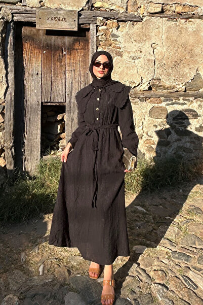 LOCCO Women's Lace Baby Collar Dress Black