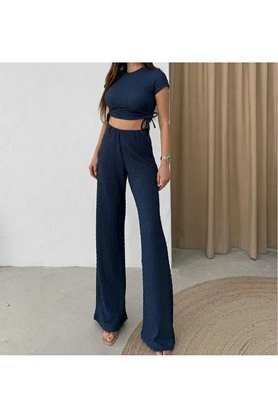 cottonage Bürümcük Fabric Trousers-Side Blouse with Shirring Detail Double Set