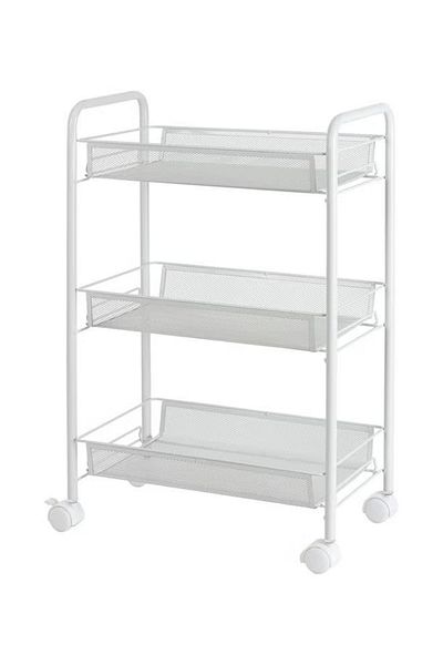 rexa 3-Tier Mesh Wire Rolling Cart – White – 10.25"D x 17"W x 24.8"H – Mobile Storage Organizer