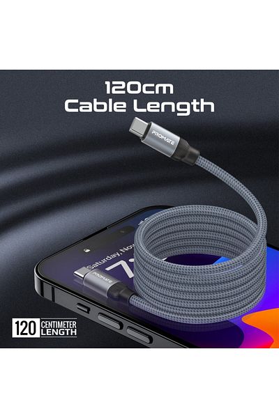 Promate Springy USB-C Magnetic Self-Regulating Cable, Supports 60W Data Transfer and Charging