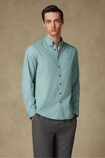 Abbate Mario Poplin Cotton Comfort Fit Light Green Button-Down Collar Men's Solid Shirt