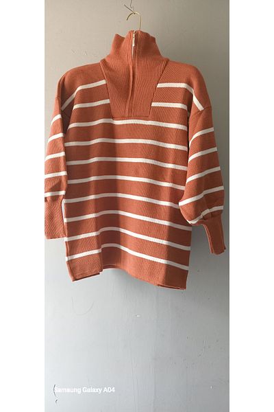 LocaMz Collar Zippered Striped Knitwear Tunic