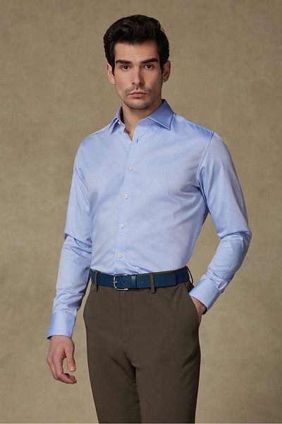 Abbate Donatello Armure Cotton Slim Fit Light Blue Classic Collar Men's Patterned Shirt