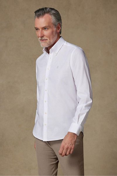 Abbate Matteo Non Iron Oxford Cotton Comfort Fit White Button-Down Collar Men's Plain Shirt
