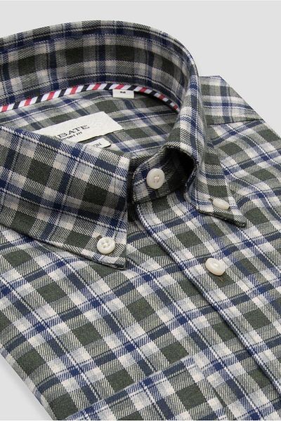 Abbate Aldomar Poplin Cotton Comfort Fit Green Button Collar Men's Checkered Shirt