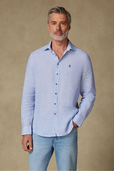 Abbate Lieno Linen Linen Comfort Fit Light Blue Classic Collar Men's Striped Shirt