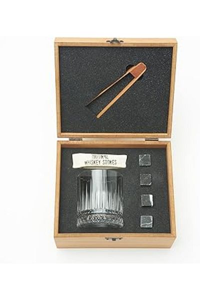 AMAZON TOHUM Gift Basket Gift for Father Wooden Boxed Single Glasgow Whiskey Glass Set + 4 Cooler Stone Set