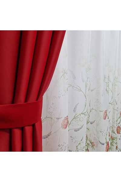 Perdelenoi by Igni Comex Blackout Red Plain Drapery, Set Of 2pcs