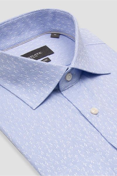 Abbate Donatello Jacquard Cotton Slim Fit Light Blue Classic Collar Men's Patterned Shirt