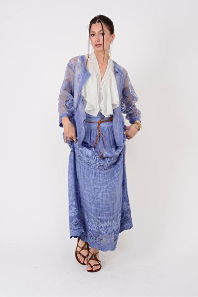 Park Moda Sn722 Belt Detail Cotton Skirt