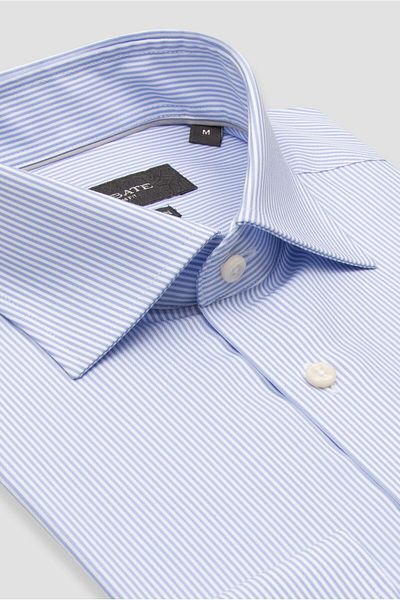 Abbate Donatello Non Iron Armure Cotton Slim Fit Light Blue Classic Collar Men's Striped Shirt
