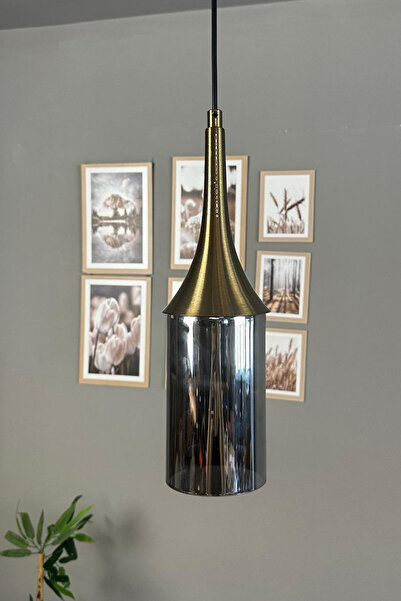 Bamyum Windy Cam Füme Tekli Avize Eskitme Külah Başlık Retro Sarkıt Lamba Salon Aydınlatma