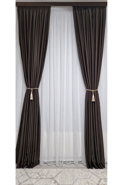 Perdelenoi by Igni Comex Plain Brown Blackout Drapery, Set Of 2 Pieces