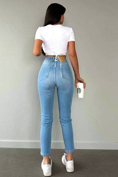 FashionForYou Blugi boyfriend Guasave, cu textură elastică și perforații, albastru zăpadă, 38