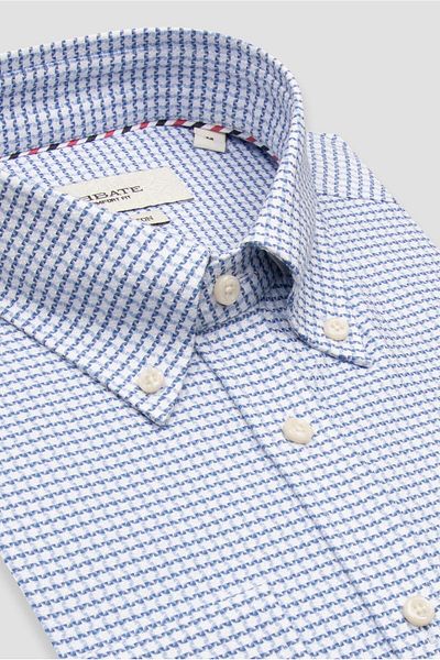 Abbate Matteo Armure Cotton Comfort Fit Dark Blue Button Collar Men's Patterned Shirt