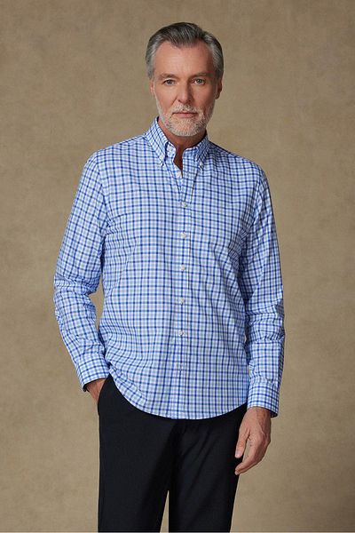 Abbate Dante Poplin Cotton Comfort Fit Light Blue Button-Down Collar Men's Checkered Shirt