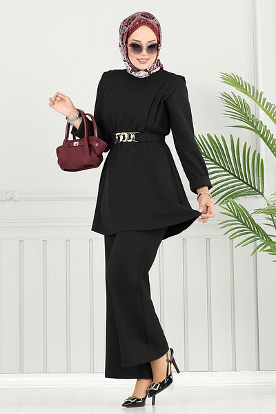 ModaMerve Stylish Suit with Belt Chain 2700Sl890-M Black
